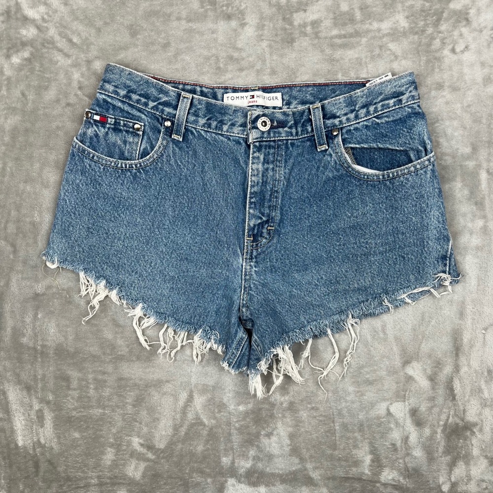 Vintage Tommy Hilfiger Denim Jean Shorts Distressed Raw Hem Blue‎ Women's Size 8